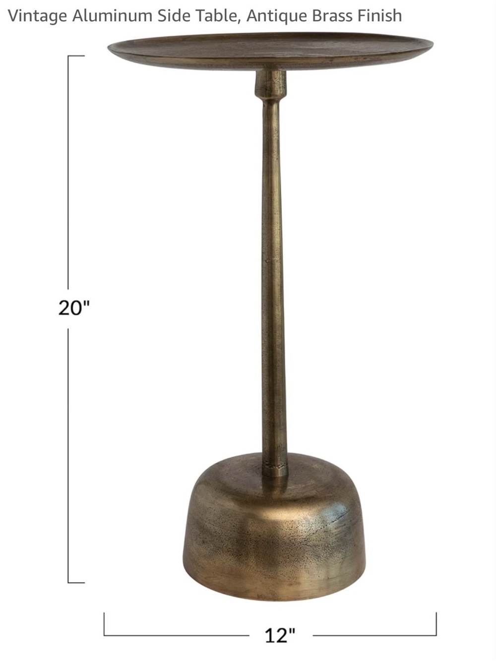 Creative Co-Op Antique Brass Accent Pedestal Table, 12” W x 20” H, LIKE NEW